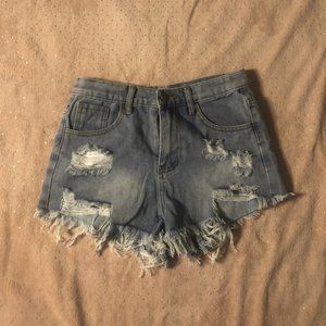 Shien Distressed Jean Short Frayed Bottom